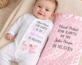 Hand picked for earth heaven Newborn baby blanket+FREE sleepsuit blanket. Personalised EXTRAS add a teddy