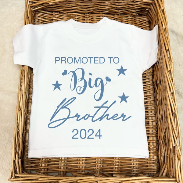 Promoted to Big brother T-shirt sister cousin personalised cotton boy or girl birth announcement