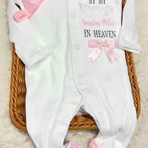 HAND PICKED FOR Earth  grandad nanny grandparents  Heaven Newborn baby homecoming sleepsuit / babygrow add a headband or blanket gift bag