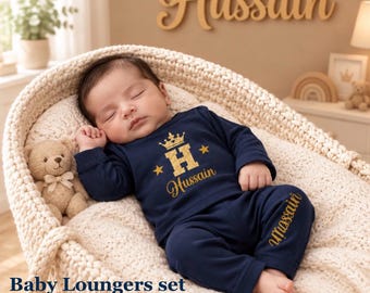 Newborn personalised FULL SET Sleepsuit hat bib. Or Baby Loungers set. EXTRAS add Blanket or Teddy or suitcase Or gift box  2nd pic original