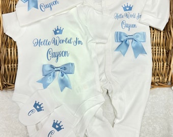 Newborn baby homecoming set, any name or text or character Personalised gift