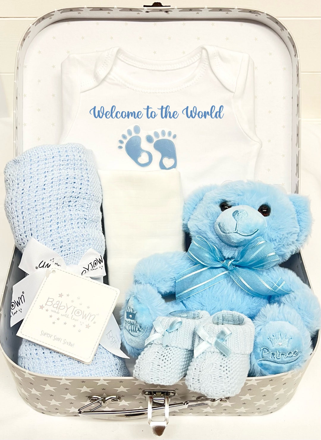 Newborn Baby Shower Hamper Suitcase Memory Box Teddy Bear Etsy