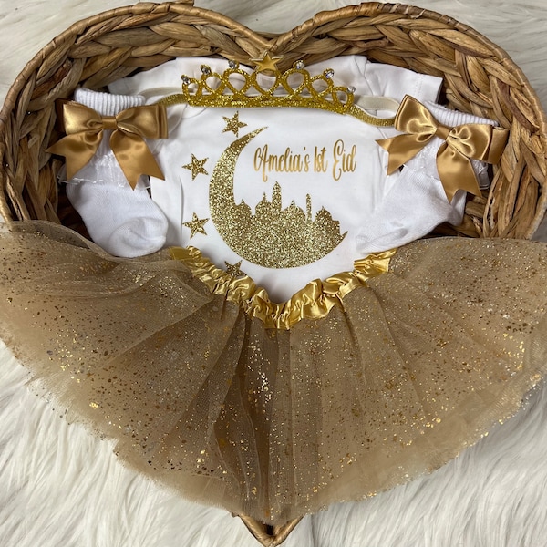 Eid Mubarak set my 1st Eid or Any occasion bodysuit with headband tutu socks personalised