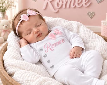 Newborn FULL SET hat sleepsuit headband mitts. Or Baby Lounger set. EXTRA add teddy or taggie  blanket or case or gift box 2nd pic original