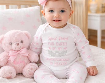 Newborn Baby girl Boy a FULL SET is Romper teddy bear headband. Handpicked heaven Personalised add a suitcase or blanket 2nd pic original