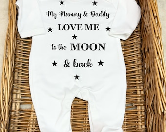 My mummy, daddy, auntie, nanny, grandad, uncle, family love me to the moon and back any person Romper