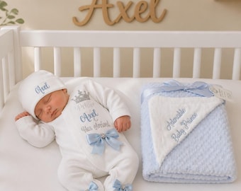 Newborn FULL SET  Sleepsuit hat mitts. Or Baby Loungers set. EXTRAS Add a blanket or suitcase or teddy 2nd Or gift box  2nd pic is original