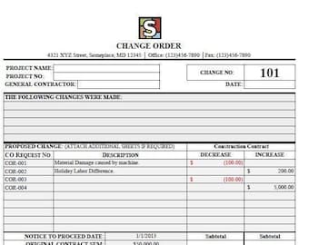 Change Order Form Template for Contractors and Construction - Etsy