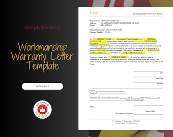 Construction Workmanship Warranty Letter with Notarial Writing