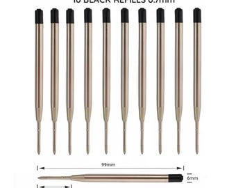 Black Ballpoint Pen Refills, 0.7mm Medium Point, Parker Compatible, Pack of 10
