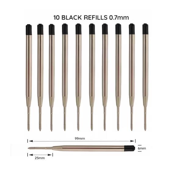 Black Ballpoint Pen Refills, 0.7mm Medium Point, Parker Compatible, Pack of 10