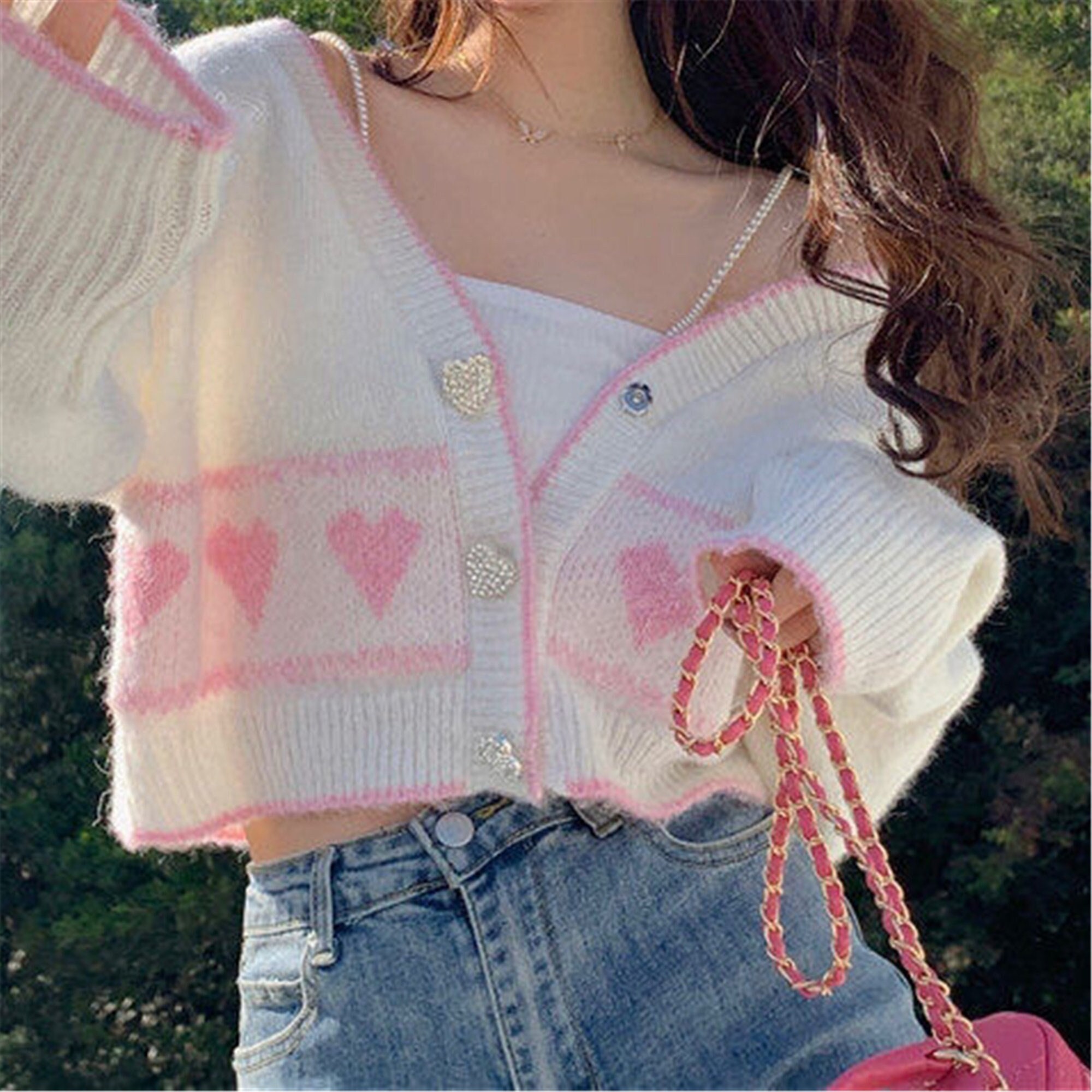 Heart Knit Cropped Cardigan Cropped 