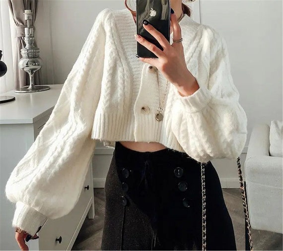 Chunky Oversized Cropped Cardigan Plus Size Casual Cozy - Etsy