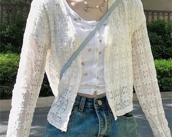 Spring Hollow Elegant Cardigan Lace Jacket Summer Cardigan - Etsy