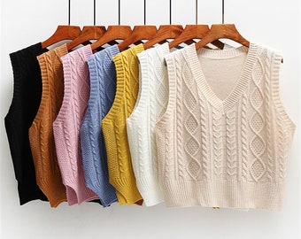 V-neck Knit Vest, Sweater Vest For Woman, College Style Vest, Casual Vest For Woman, Unisex Casual Vest, Women's Sleeveless Knit Sweater.
