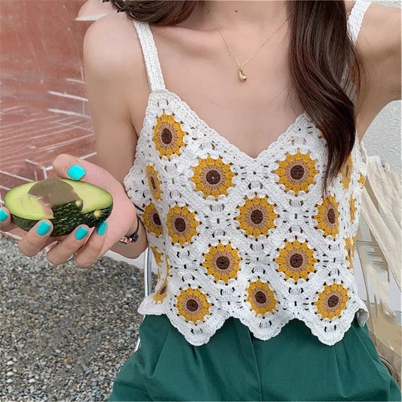 Hand Crocheted Sunflower Crop Tophippie Boho Summer Vest - Etsy