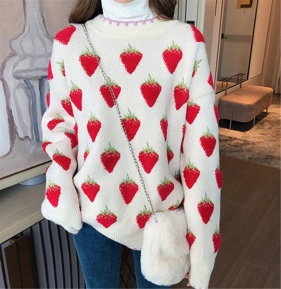 Strawberry Peach Sweater Fruit Knit 