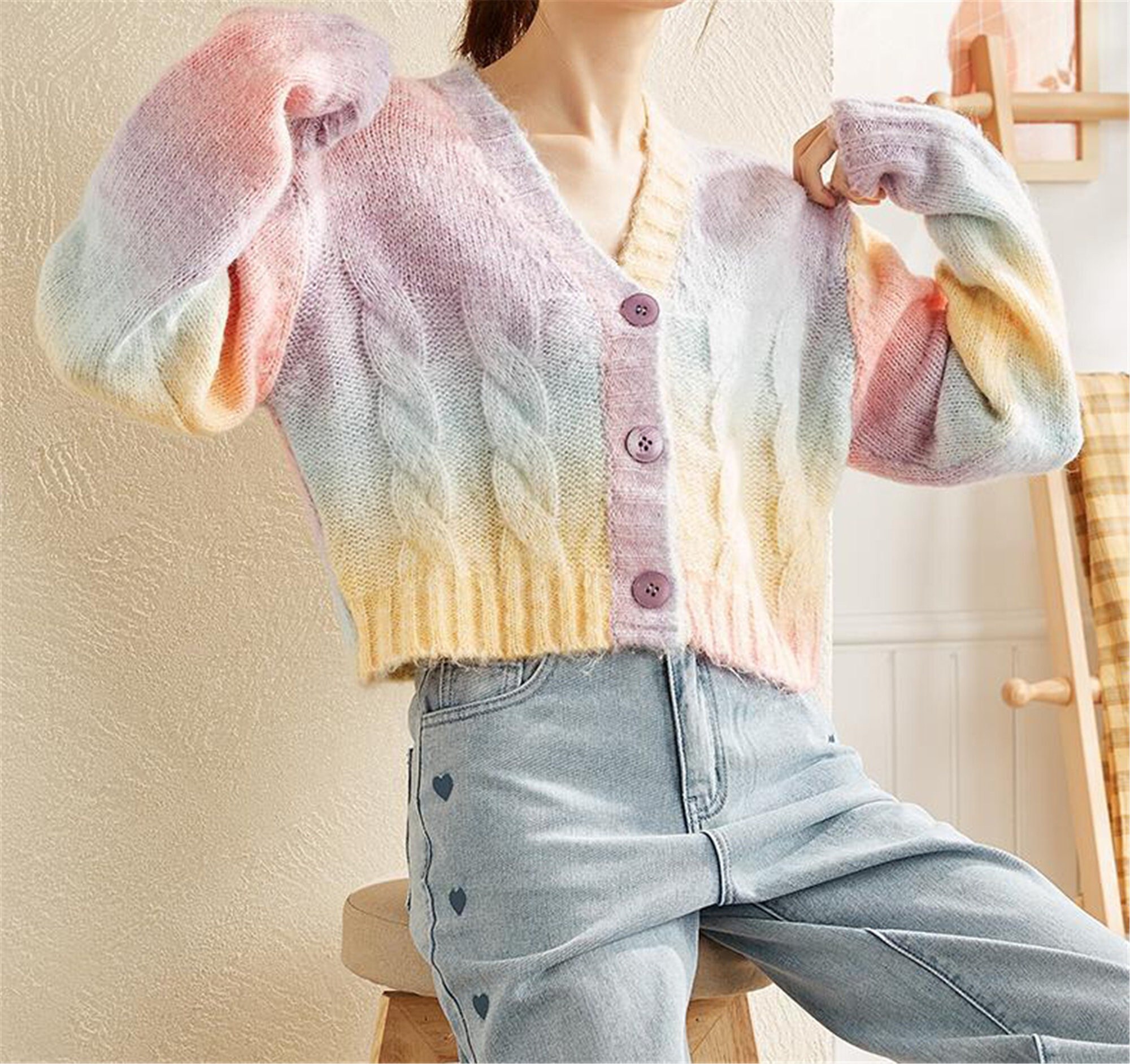 mens rainbow cardigan sweater