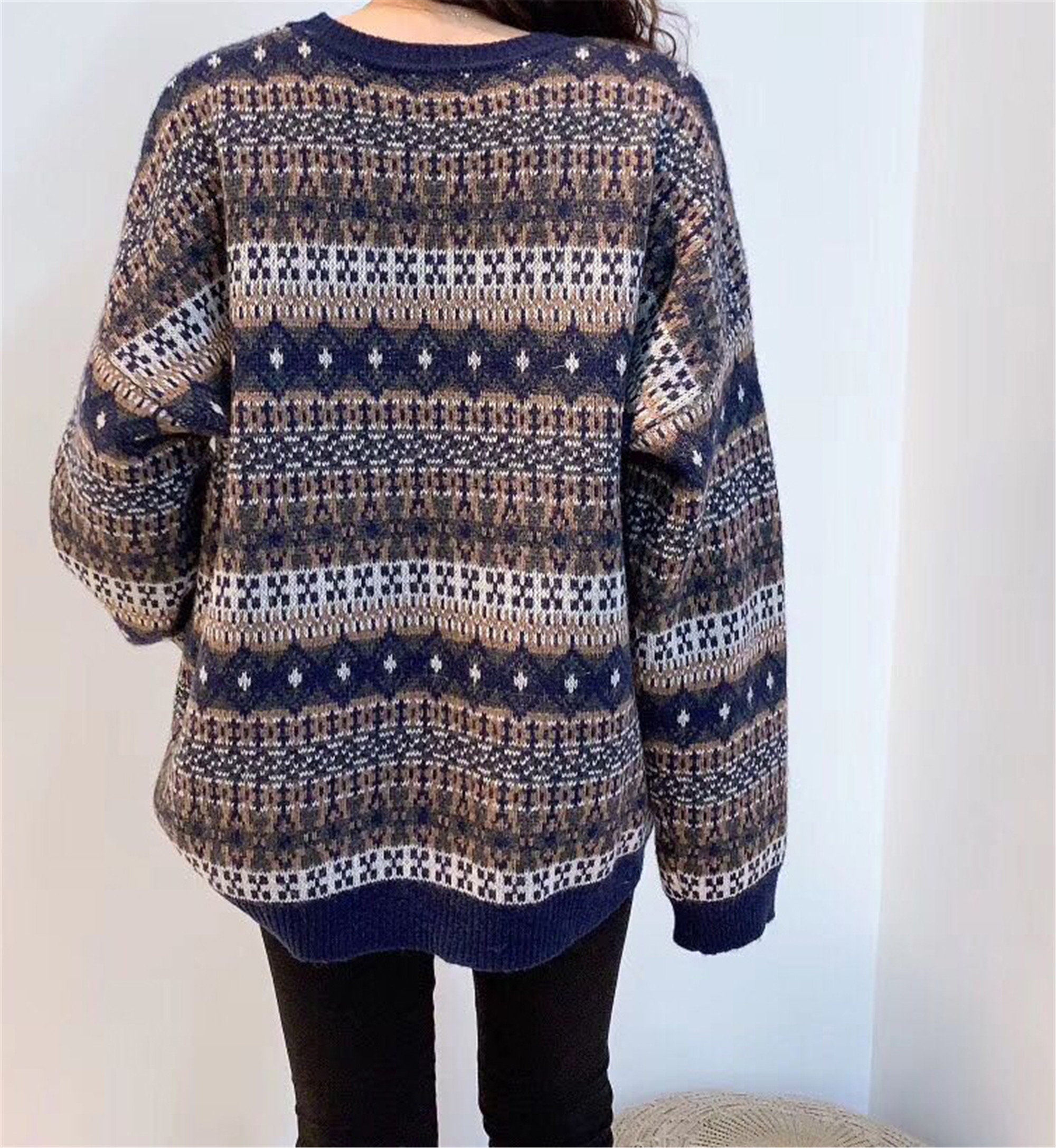 90s Retro Loose Knitted Oversized Sweater Schoolgirl Vintage - Etsy