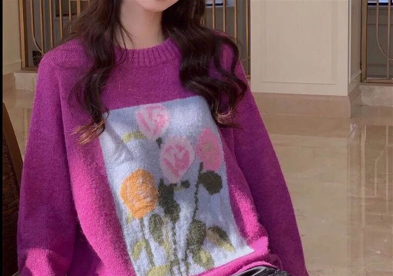 Elegant Print Knit Cropped Sweater Vintage Floral Crop Top Etsy