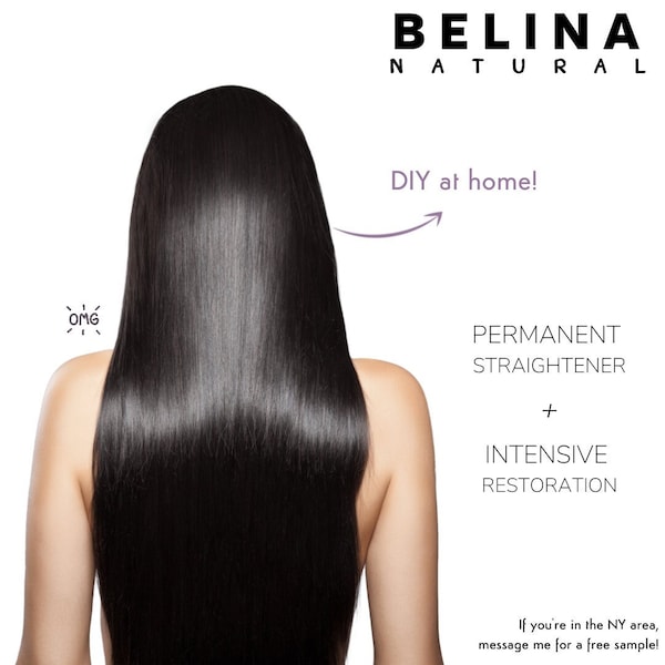 Belina Natural · Permanent Hair Straightener · Intensive Restoration · Nanoprotein & Natural Ingredients · Lasts 6 months! · DIY <3