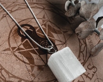 Large Selenite Sterling Silver Necklace