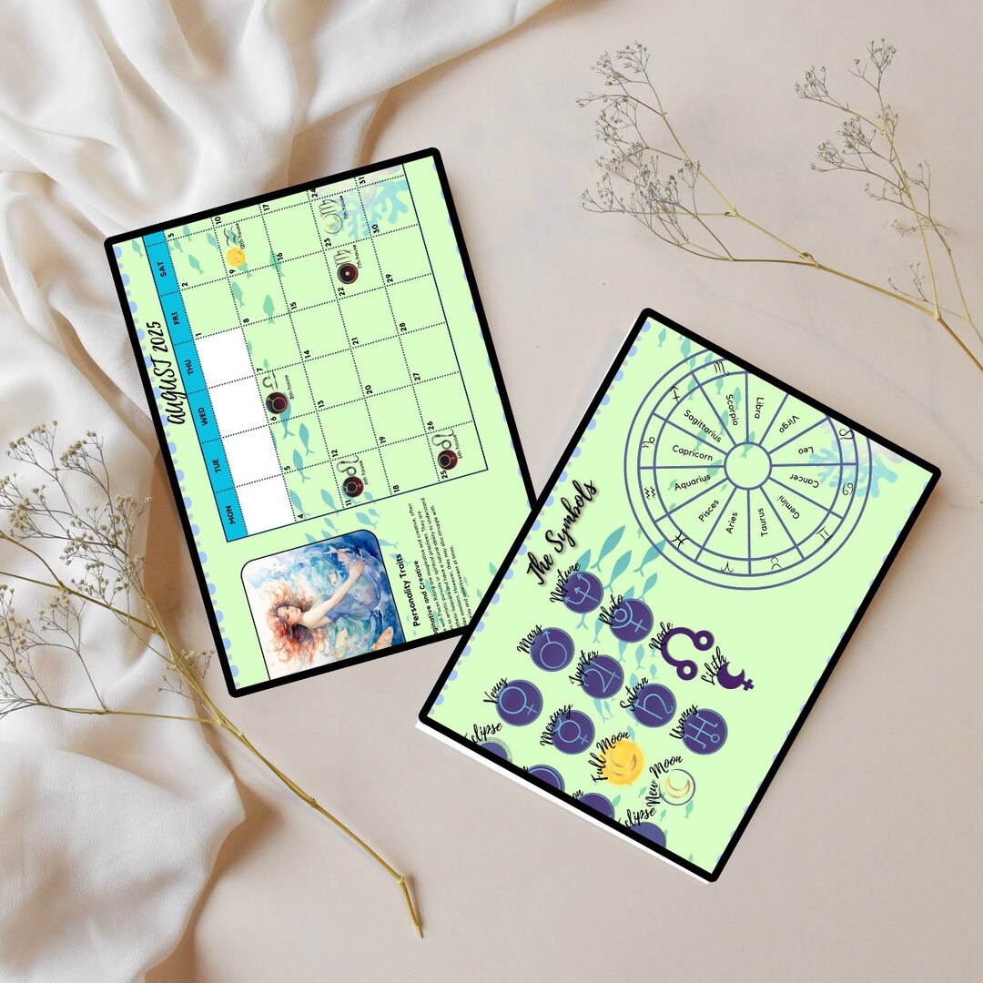 Pisces 2025 Calendar Astrological Transits & Moon Phases, Digital