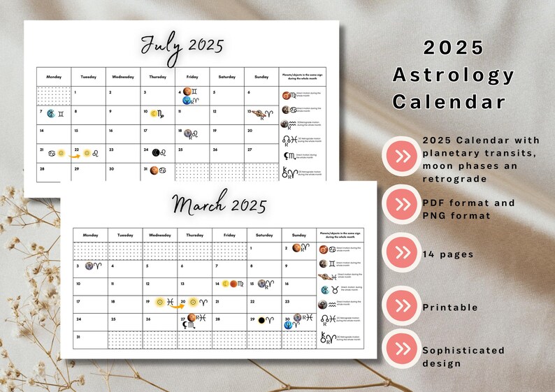 2025 Astrology Calendar With Changing Signs Date Tracker