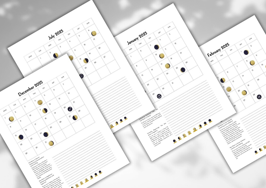 2025 Moon Phase Printable Calendar Instant Download Lunar Calendar ...