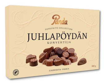 Finnish Chocolate Panda Box 300 gram, Finland Gift, Chocolate Pralines. Chocolate box from Finland.