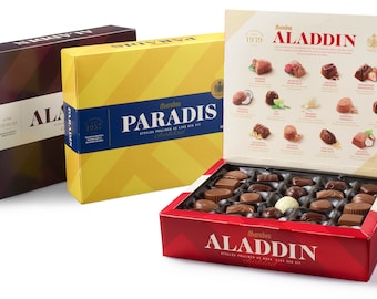Swedish Aladdin or Paradis Chocolate Box, Chokladpraliner. 400/500 gram, Swedish Classic Chocolate for gift or for yourself. Swedish Gift,