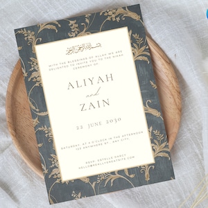 Bearbeitbare Luxus Nikkah Karte, Nikkah Einladungskarte, Digitale Walima Kartenvorlage, Muslimische Hochzeit Evite, Digitaler Download, Canva Vorlage