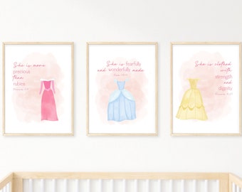 Princess Scripture Nursery Set | Baby Girl Nursery Theme | Little Girl Room Art | Princess Prints | Princess Bedroom | Pastel Prints