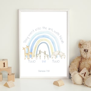 Christian Animal Nursery Print | Bible Nursery Print I Digital Download I Baby Room Art | Noah&#39;s ark | Rainbow Verse | Scripture Decor