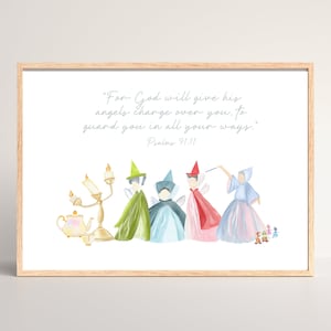 Custom Fairytale Princess Print | Psalm 91 | Baby Girl Nursery | Little Girl Room Theme | Princess Decor | Pastel | Fairy godmother