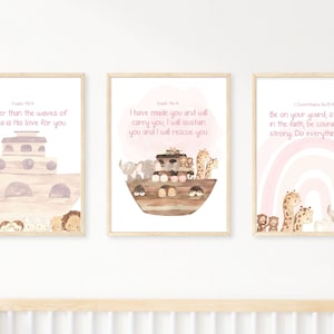 Pink Noahs Ark Custom Nursery Set | Bible Prints | Nautical Nursery | Animal Digital Prints | Christian Baby Room Art | Girl Baby Shower