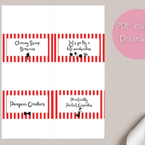 Gepersonaliseerde RODE Mary Poppins afdrukbare voedselplaatskaarten | BLANCO tafelborden | Decoratie verjaardagsfeestje | Aangepaste voedseletiketten | Lepel suiker