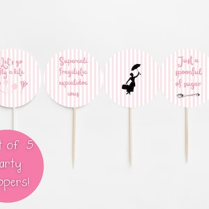 Mary Poppins Printable Party Toppers| Digital Download | Birthday Decor | 2.5&quot; Cupcake Topper | Spoonful of Sugar | Mary Poppins Baby Shower