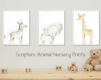 Scripture Animal Nursery Print | Christian Safari Wall Decor | Religious Bedroom Art | Elephant Digital Print | Giraffe Download