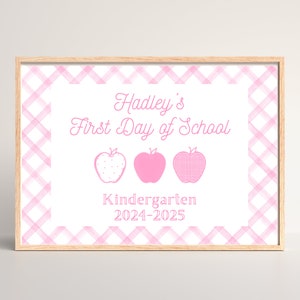 Primo giorno di scuola stampabile / Ritorno a scuola / Arredamento scuola preppy rosa / Stampe scolastiche personalizzate / Insegna del primo giorno / Nome personalizzabile