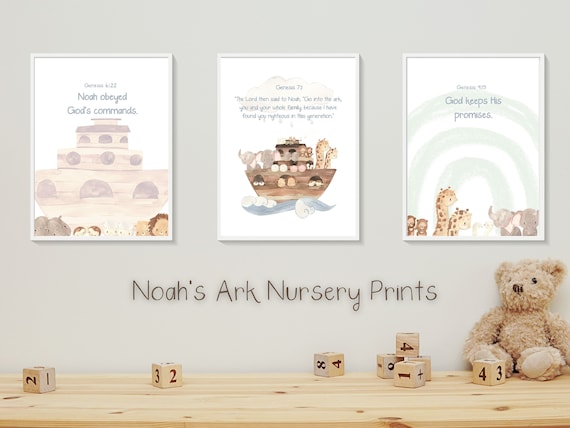 Christian Scripture I Noah's Ark I Bible Nursery Print I Set of 3 I Digital Download I Baby Room Art
