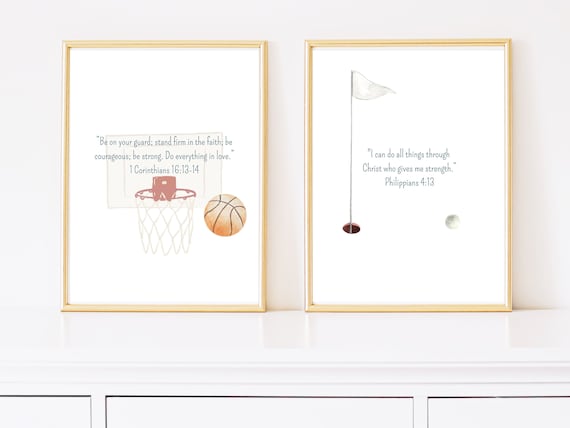 Custom Set of Two Christian Sports Nursery Set | Boy Nursery Decor | Scripture Sports Art | Wall Art for Kids | Baseball Decor | Golf Decor