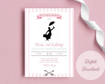 Mary Poppins Birthday Party Invitation | Digital Download | Kid&#39;s Party