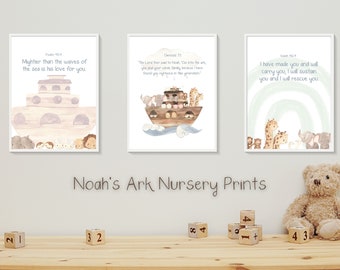 Noahs Ark 2nd Edition Nursery Set | Bible Prints | Baby Room Art | Nautical Nursery | Animal Digital Prints | Christian Baby Art