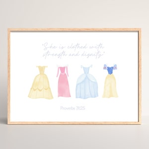 Pastel Princess Nursery Print | Baby Girl Nursery | Little Girl Room Theme | Elegant Princess Decor | Classic Princess Art | Proverbs 31