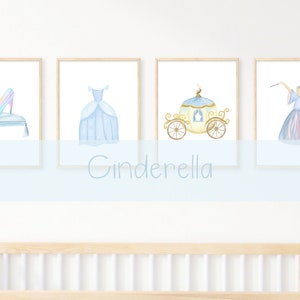 Princess Theme Nursery Prints | Cinderella | Belle | Aurora | Jasmine | Snow White | Little Girls Room Decor | Fairytale | Watercolor Art