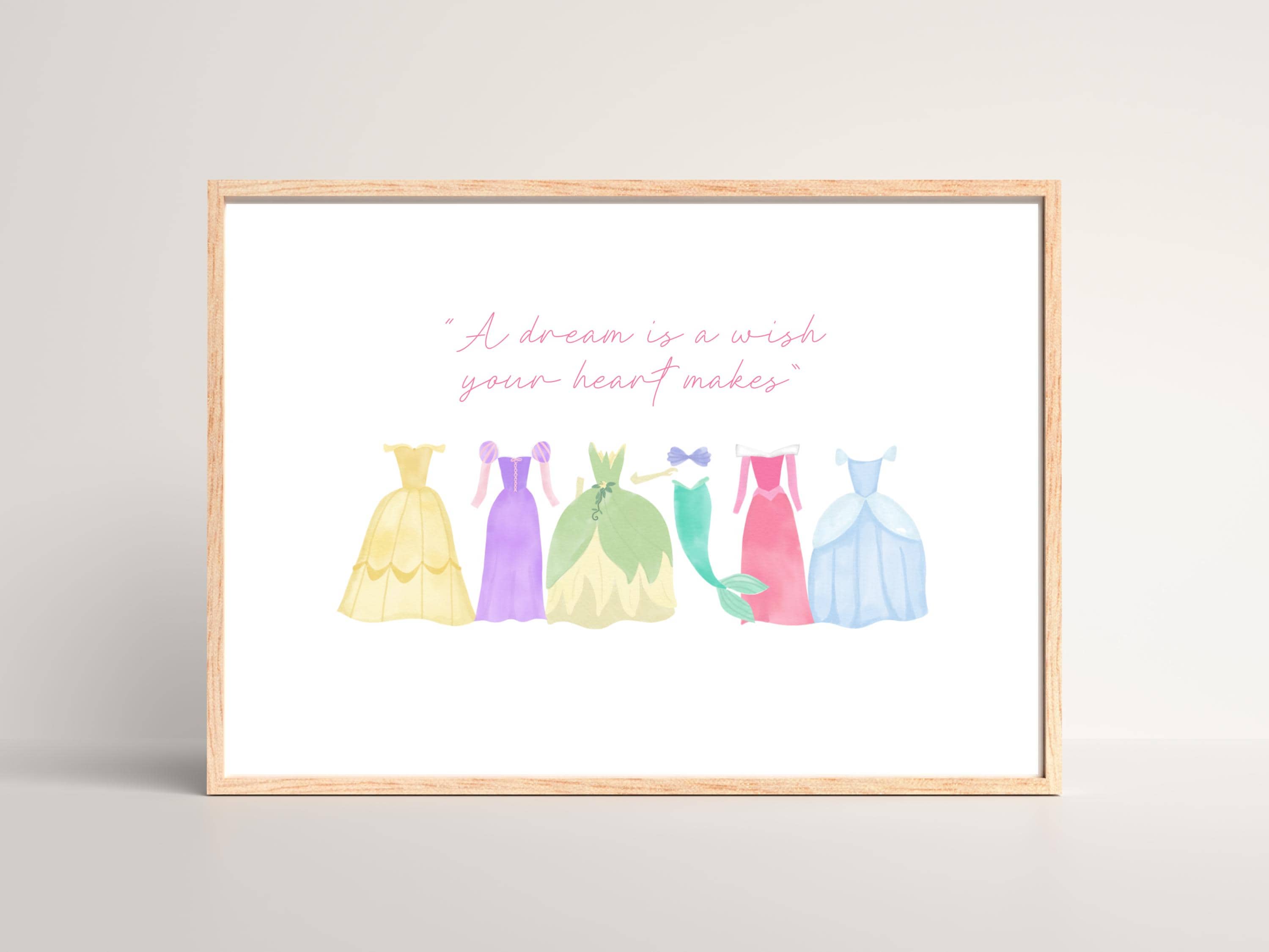 Pink Script A dream is a wish your heart makes | Little Girl Room Theme | Princess Decor | Ariel | Belle | Rapunzel |Tiana|Cinderella|Aurora