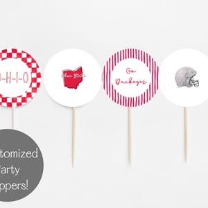 Scarlet & Grey Football Printable Party Toppers| Digital Download | Ohio State Decor | 2.5&quot; Cupcake Topper | Buckeyes Party