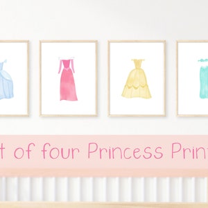 Customized Set of Four Princess Prints | Cinderella | Belle | Aurora | Jasmine | Rapunzel I Tiana | Little Girls Room Decor | Fairytale |
