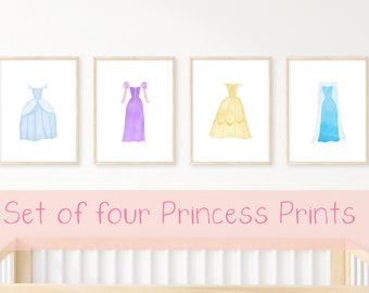 Custom Princess Theme Nursery Prints | Cinderella | Belle | Rapunzel | Elsa | Little Girls Room Decor | Fairytale | Watercolor Art